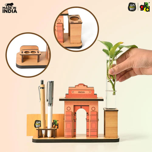 India Gate Wooden Desk Organizer with Test Tube Planter