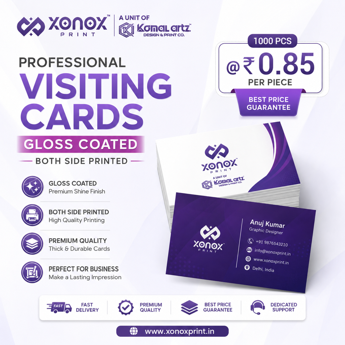 Gloss Coated Visiting Cards | Both Side Printed