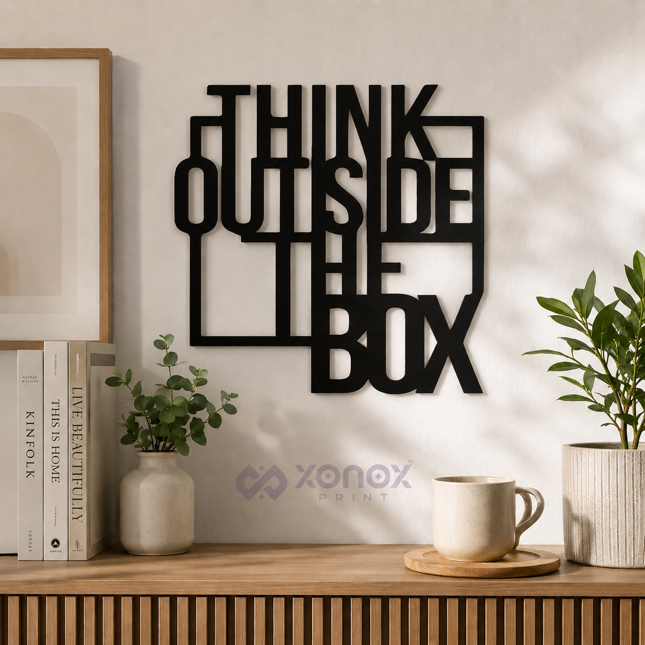 Think Outside The Box | Black MDF Plaque Cutout | Ready To Hang For Home Office Wall Art Decor, Wall Art Hanging Decorative Item