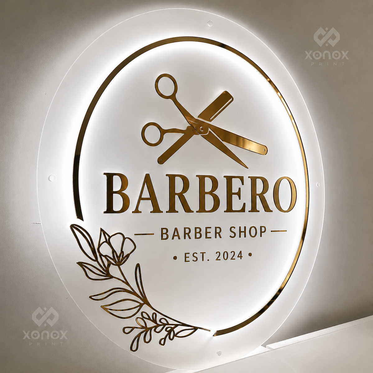 Backlit Acrylic Logo Sign, Round LED Wall Sign for Beauty Studio